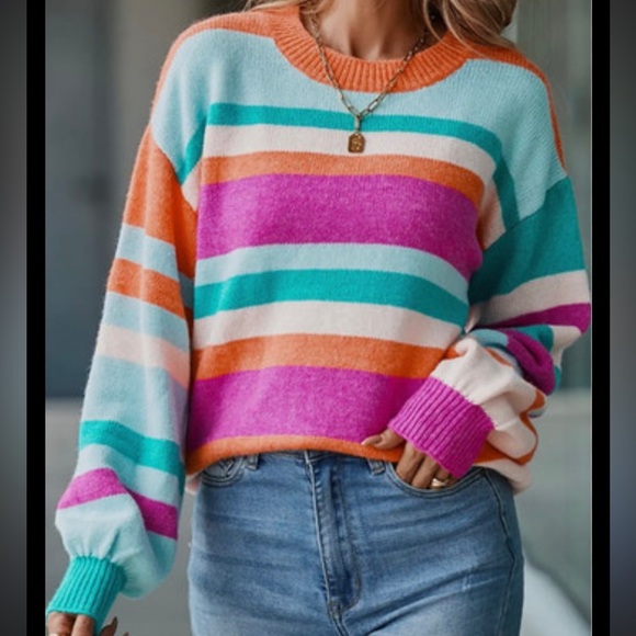 Colorful striped sweater | super soft | size L - Picture 1 of 4